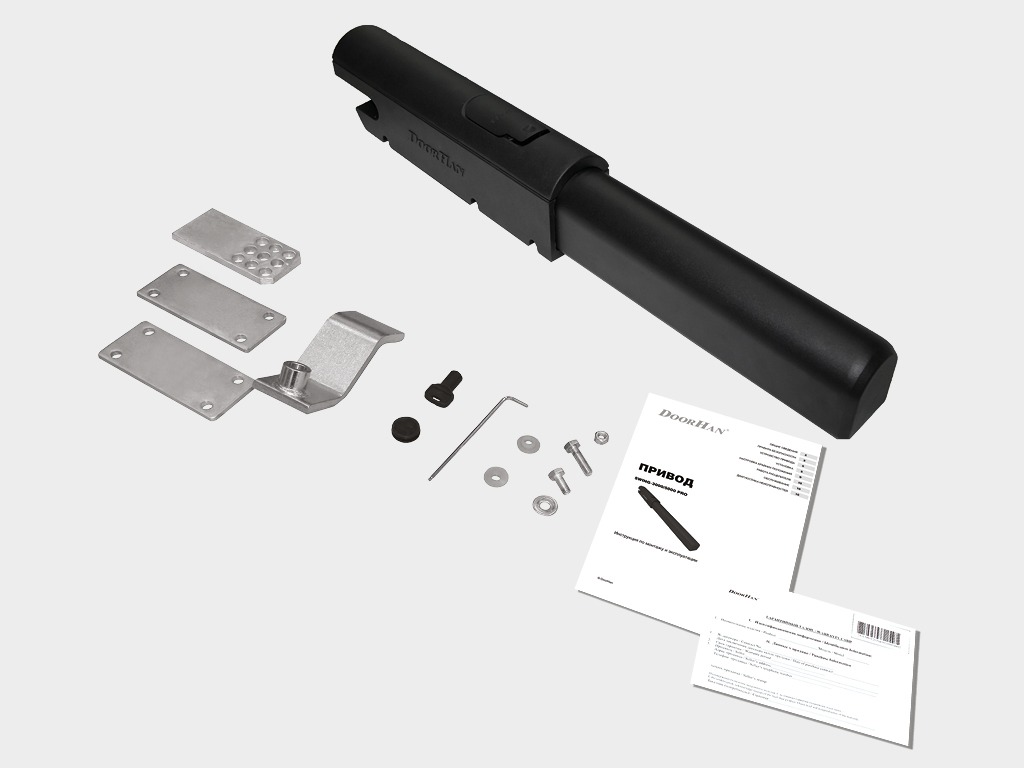 Ikkita elektr haydovchi, korpusdagi boshqaruv bloki, mahkamlash elementlari, bo'shatish kaliti.